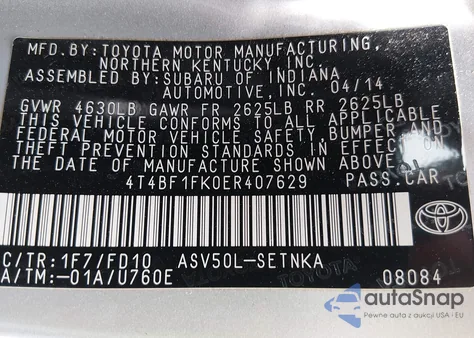 2014 Toyota Camry Le из США, поврежденный, VIN 4T4BF1FK0ER407629